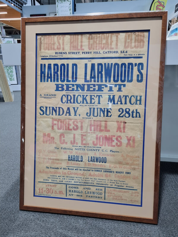 Framed cricket memorabilia newspaper